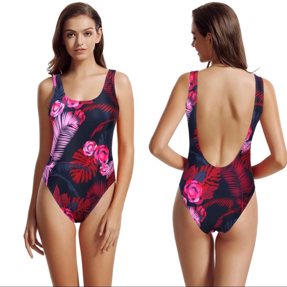 One piece red tropics swimsuit